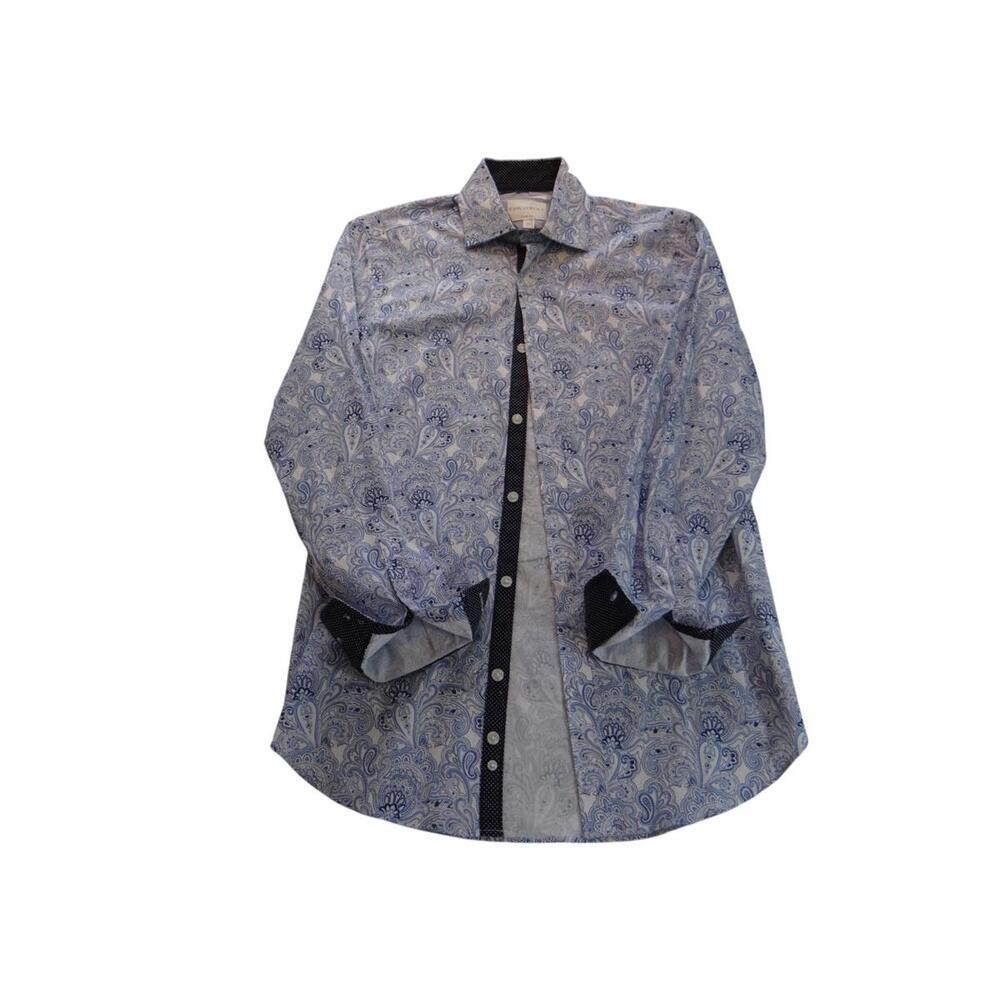 CON.STRUCT‎ Slim Fit Men's Dress Shirt Blue Paisley Pattern